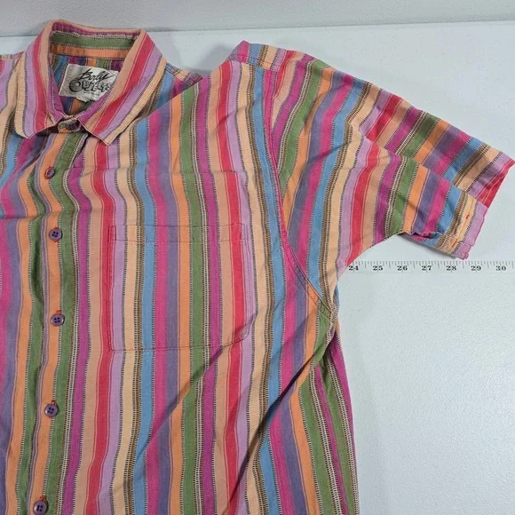 Body Objects Mens Large Vintage 90s Striped Short Sleeve Button Down Shirt Multi - Picture 2 of 6